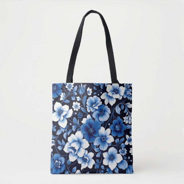 blue velvet blooms tote bag (Front)