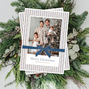 Blue Velvet Bow Photo Christmas Card