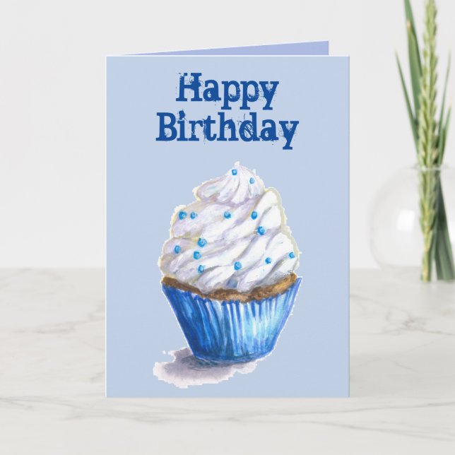 Blue Velvet Cupcake Birthday Card (Front)