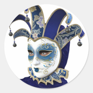 Blue Venetian Carnivale Mask in Profile Classic Round Sticker
