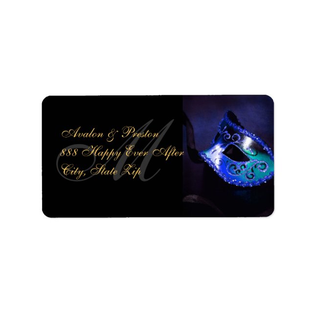 Blue Venetian Masquerade Mask Address Label (Front)
