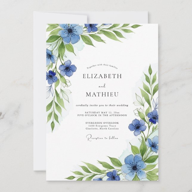 Blue Verdant Botanical Wedding Invitation (Front)