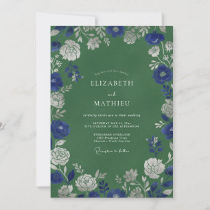 Blue Verdant Floral Romance Wedding Invitation