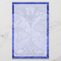 Blue Version Antique World Map J Blaeu 1664