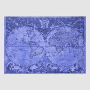 Blue Version Antique World Map J Blaeu 1664 Tissue Paper