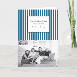 Blue Vertical Festive Stripes Holiday Photo Card