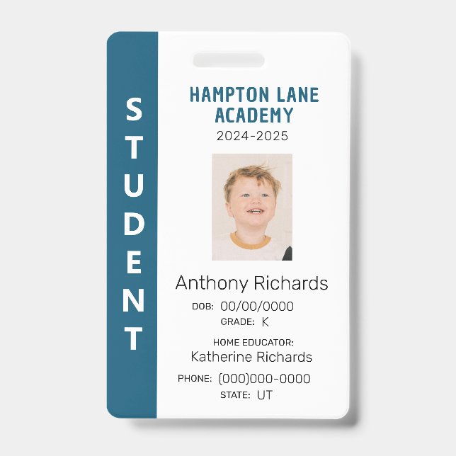 Blue Vertical Stripe Homeschool Student ID Badge (Front)