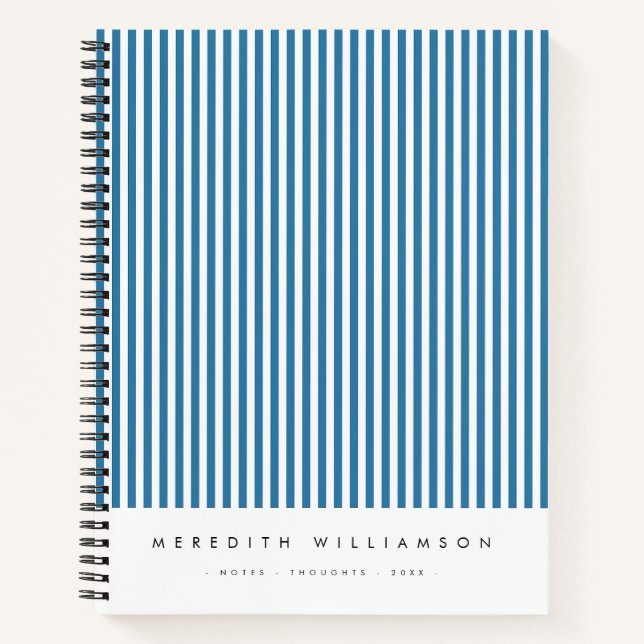 Blue Vertical Stripe Personalised Notebook (Front)