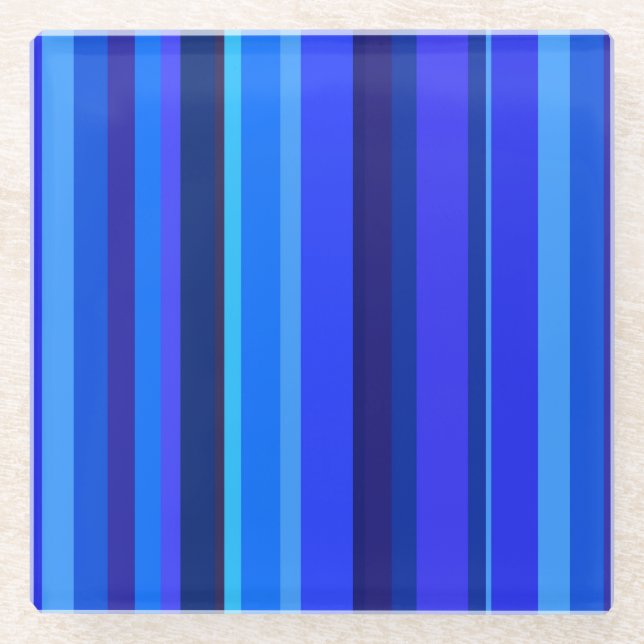 Blue vertical stripes glass coaster (Front)