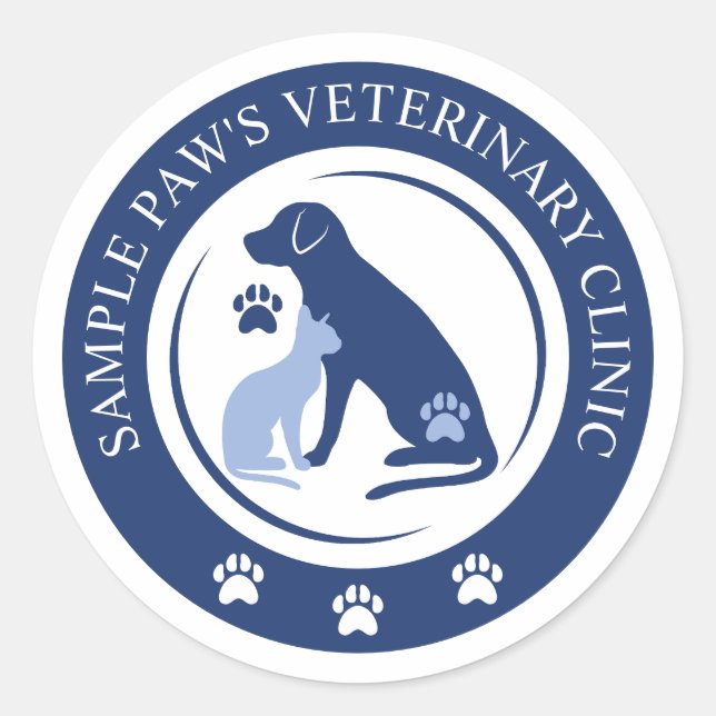 Blue Veterinarian Vet Clinic Custom Logo And Text Classic Round Sticker (Front)