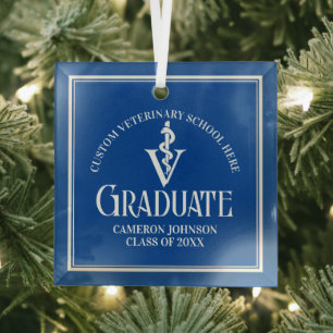 Blue Veterinary School Graduation Christmas Glass Tree Decoration