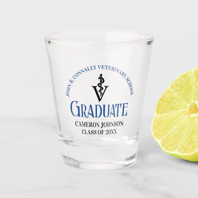 Blue Veterinary School Graduation Custom Shot Glass (Front)