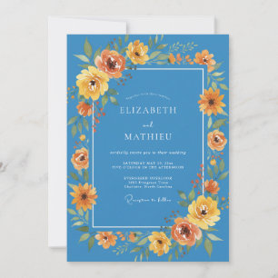 Blue Vibrant Floral Spring Wedding Invitation