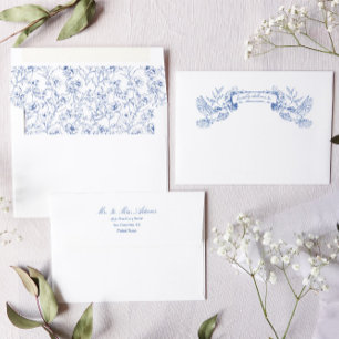 Blue Victorian Birds Pre-Addressed Wedding Invite Envelope