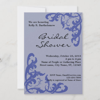 Blue Victorian Flourish Filigree Bridal Shower Invitation
