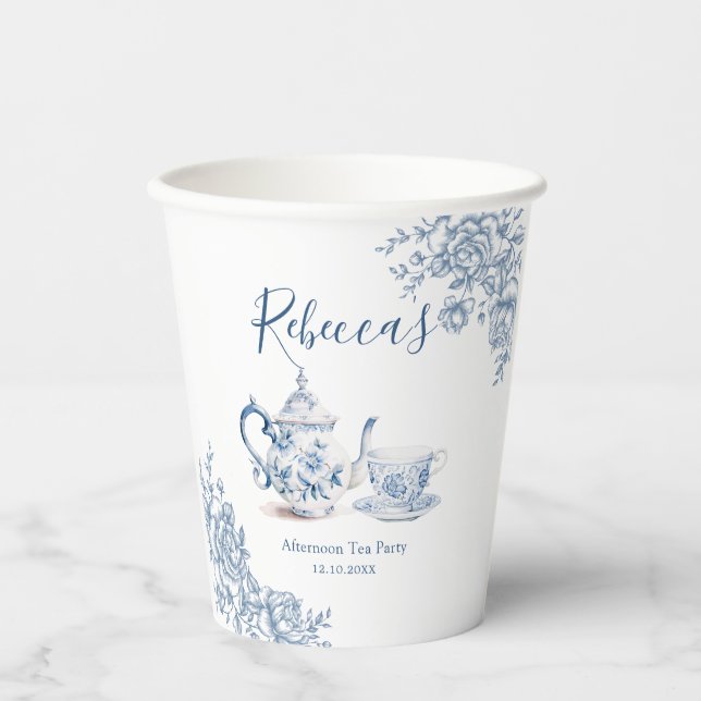 Blue Victorian Garden Bridal Shower Tea  Paper Cups (Front)