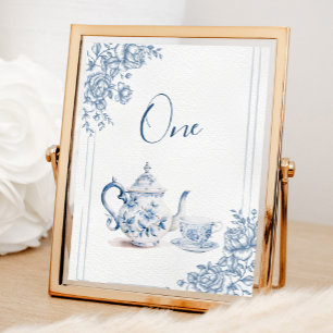 Blue Victorian Garden Bridal Shower Tea Table Number