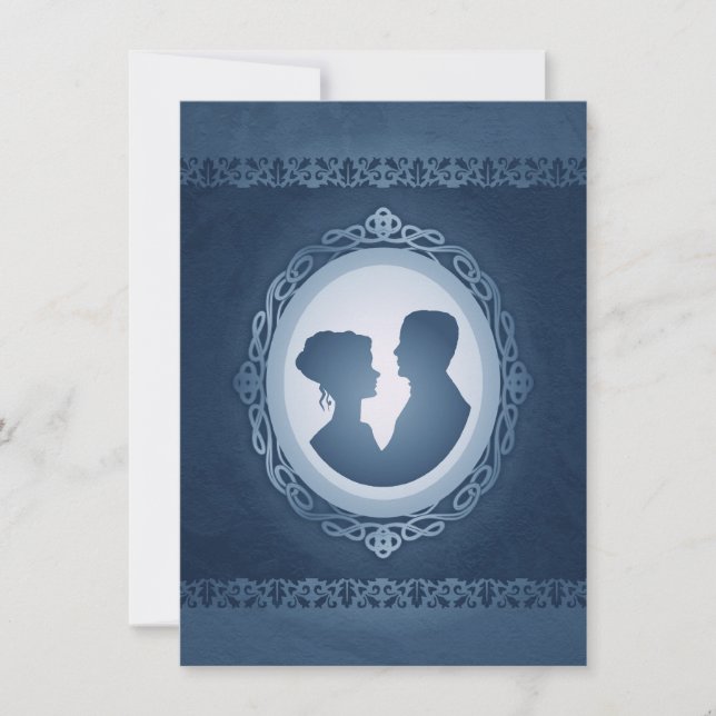 Blue Victorian Gothic Cameo Wedding Invitations (Front)
