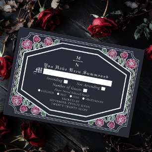 Blue Victorian Gothic Roses & Thorns Wedding RSVP Enclosure Card