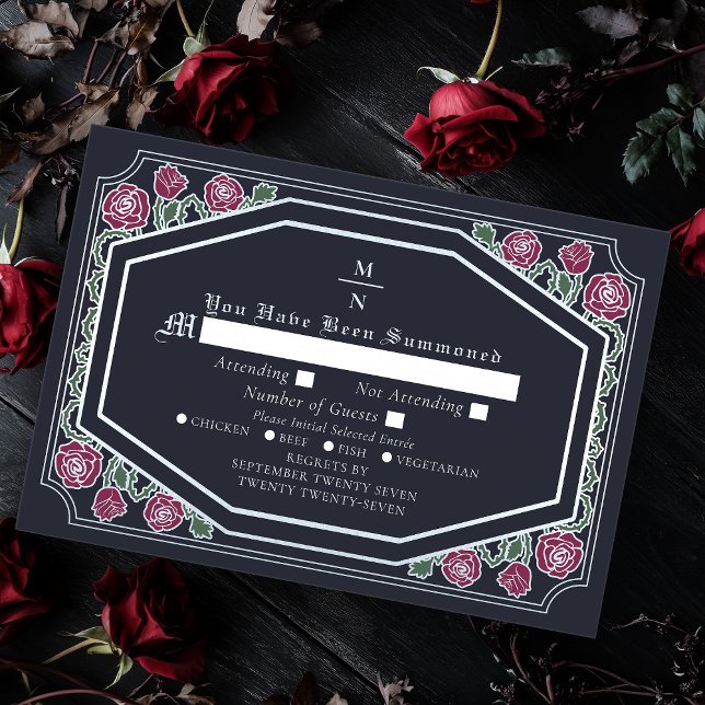 Blue Victorian Gothic Roses & Thorns Wedding RSVP  Enclosure Card (Creator Uploaded)