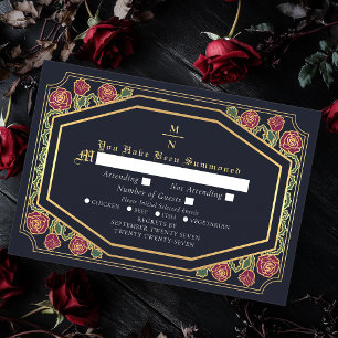 Blue Victorian Gothic Roses & Thorns Wedding RSVP  Enclosure Card