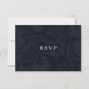 Blue Victorian ornamental RSVP w meal choices Card