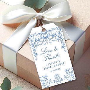 Blue Victorian Ornate Grace Floral Bridal Shower Gift Tags