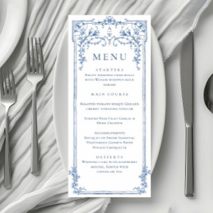 Blue Victorian Ornate Grace Floral Wedding Dinner Menu