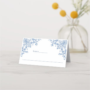 Blue Victorian Ornate Grace Floral Wedding Place Card