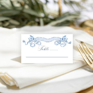 Blue Victorian Ornate Grace Floral Wedding Place Card