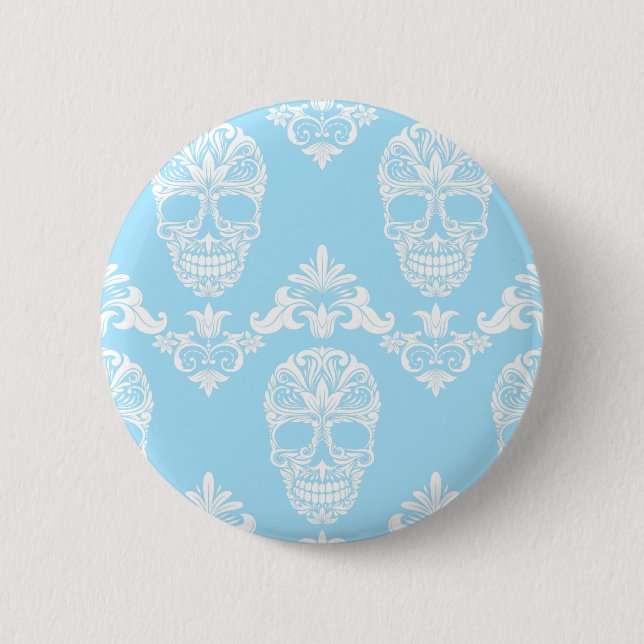blue victorian skulls 6 cm round badge (Front)