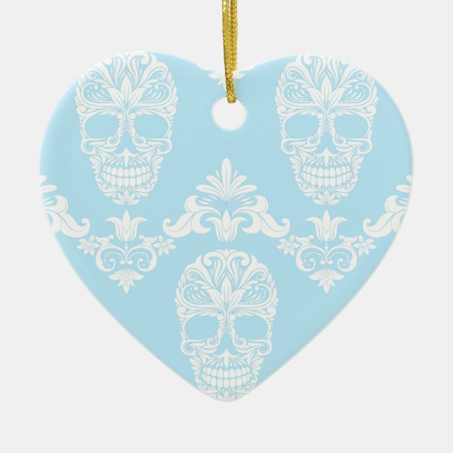 blue victorian skulls ceramic tree decoration (Front)
