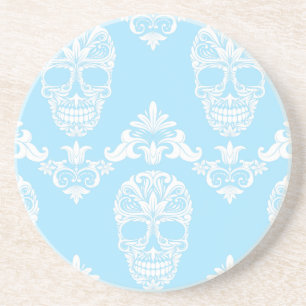 blue victorian skulls coaster