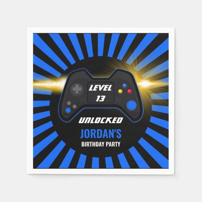 Blue Video Game Birthday Napkins (Front)