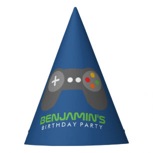 Blue Video Game Controller Kids Birthday Party Hat
