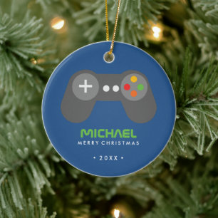 Blue Video Game Controller Kids Christmas Ceramic Tree Decoration