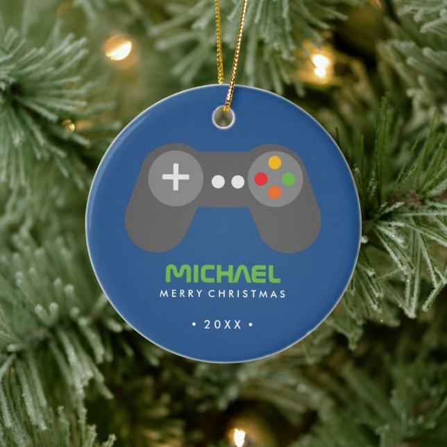 Blue Video Game Controller Kids Christmas Ceramic Tree Decoration (Tree)