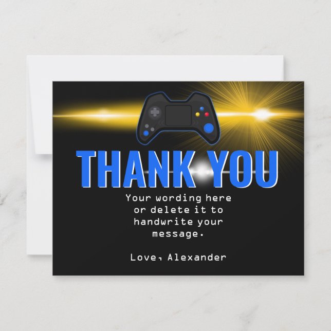 Blue Video Game Party Thank You Card (Front)