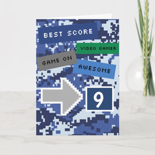 Blue Video Gamer 9th Birthday Card (Front)
