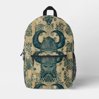 Blue Viking Head Printed Backpack
