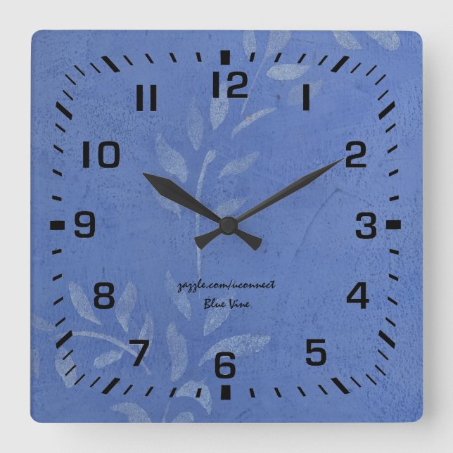 Blue Vine 2.0 Square Wall Clock (Front)