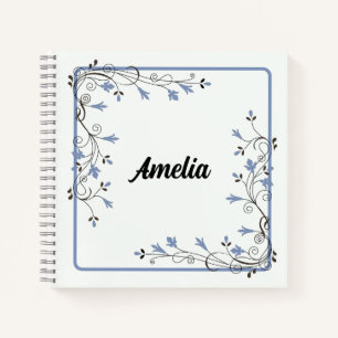 Blue Vine Frame Custom Name Country Notebook