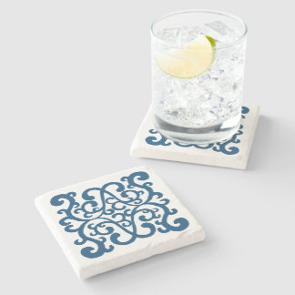 Blue vine marble tile coaster