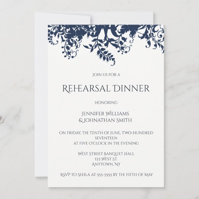 Blue vines rehearsal dinner invitations (Front)