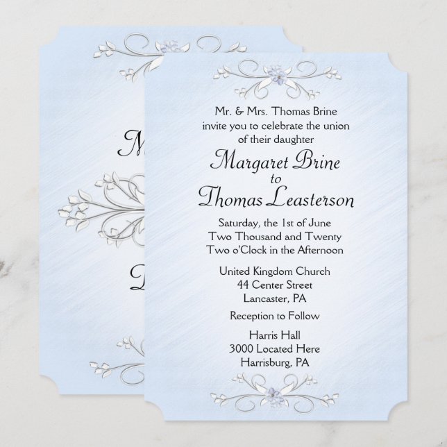 Blue Vines Wedding Invitations 5" x 7" (Front/Back)