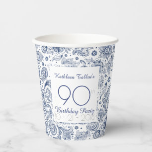 Blue Vintage 90th Birthday Party Paper Cup