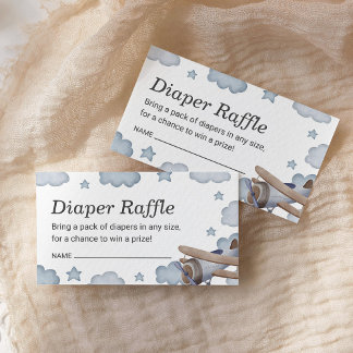 Blue Vintage Aeroplane Diaper Raffle Baby Shower Enclosure Card