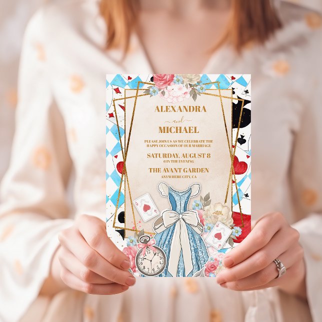 Blue Vintage Alice in Wonderland Wedding Invitation (Creator Uploaded)