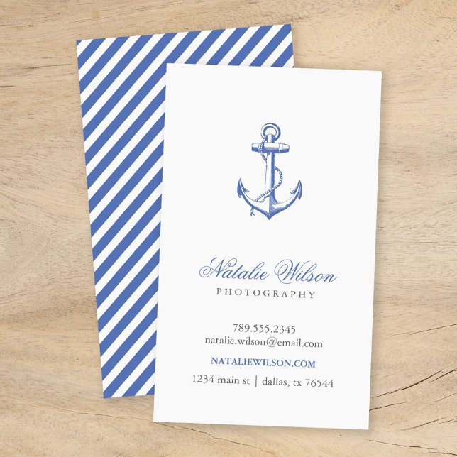 Blue Vintage Anchor Vertical Business Card (Creator Uploaded)