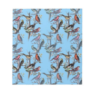 Blue Vintage Art Birds pattern accessories LeahG Notepad